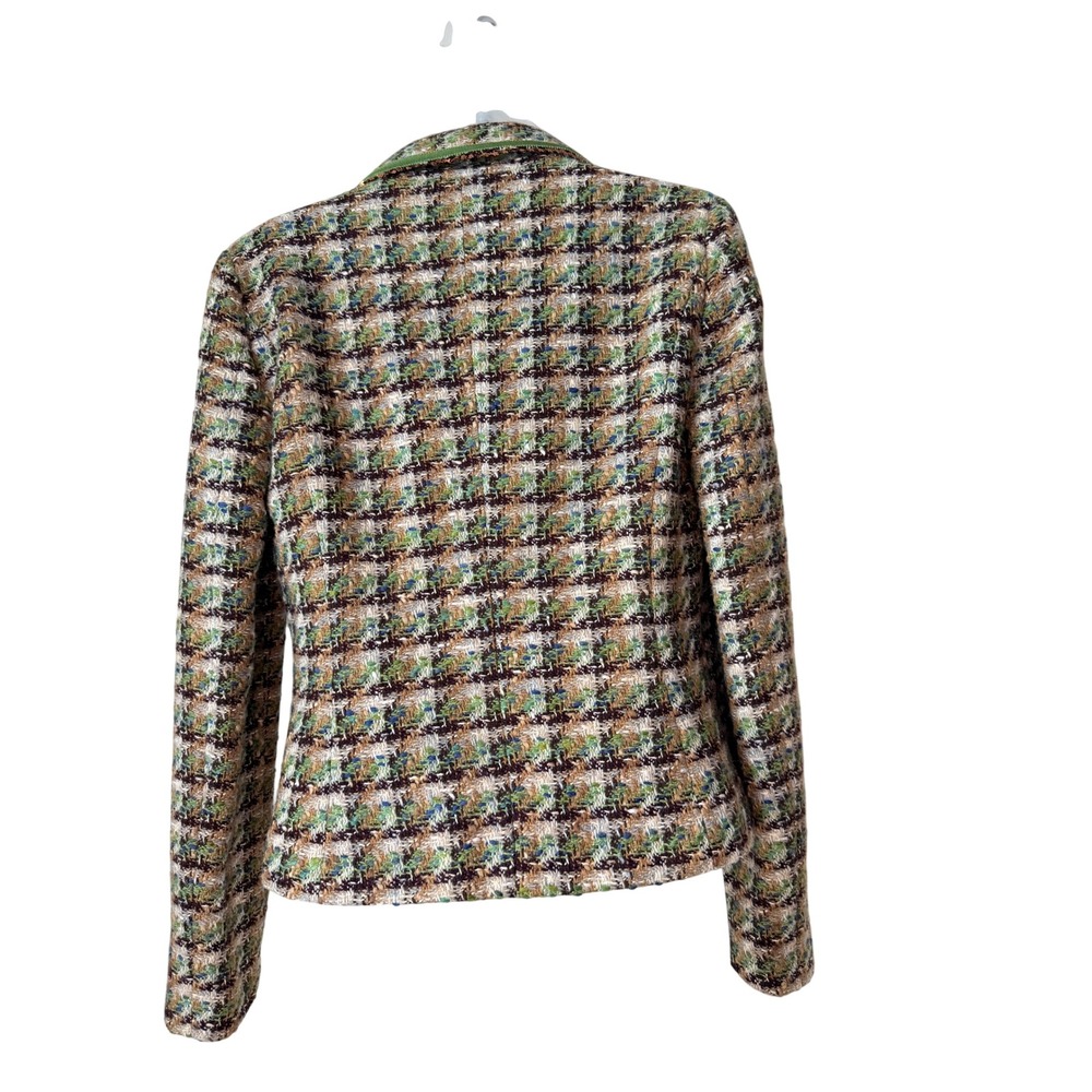 Marella Italy Virgin Wool Tweed Blazer Jacket Green Brown Sequin Trim Size 6 - Picture 2 of 8